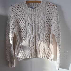 525 America Openwork Cable Knit Crew Sweater in Cream